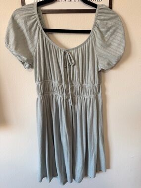 Ces Femme Sage Green Mini Dress with Puff Sleeves